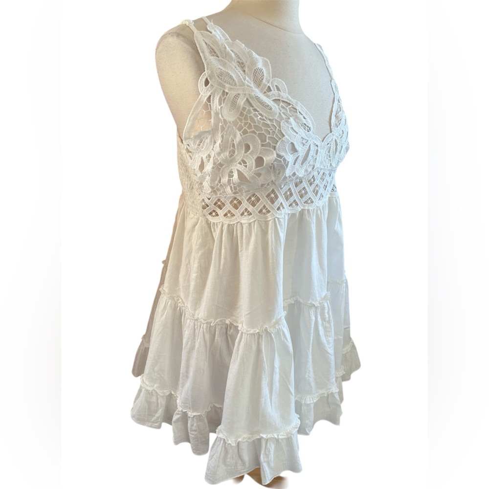 Bohemian White Lace Baby doll tiered Cotton Summer Dress adjustable straps 12 - Picture 3 of 12